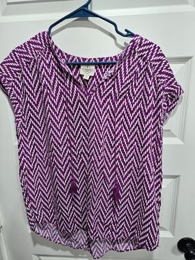 St. John's Bay Purple Chevron V-Neck Tassel Blouse